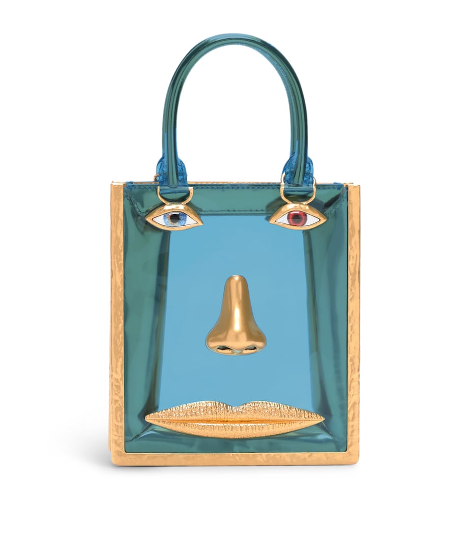Schiaparelli Mini Vinyl Face Top Handle Bag Gold Blue – PRELOOV