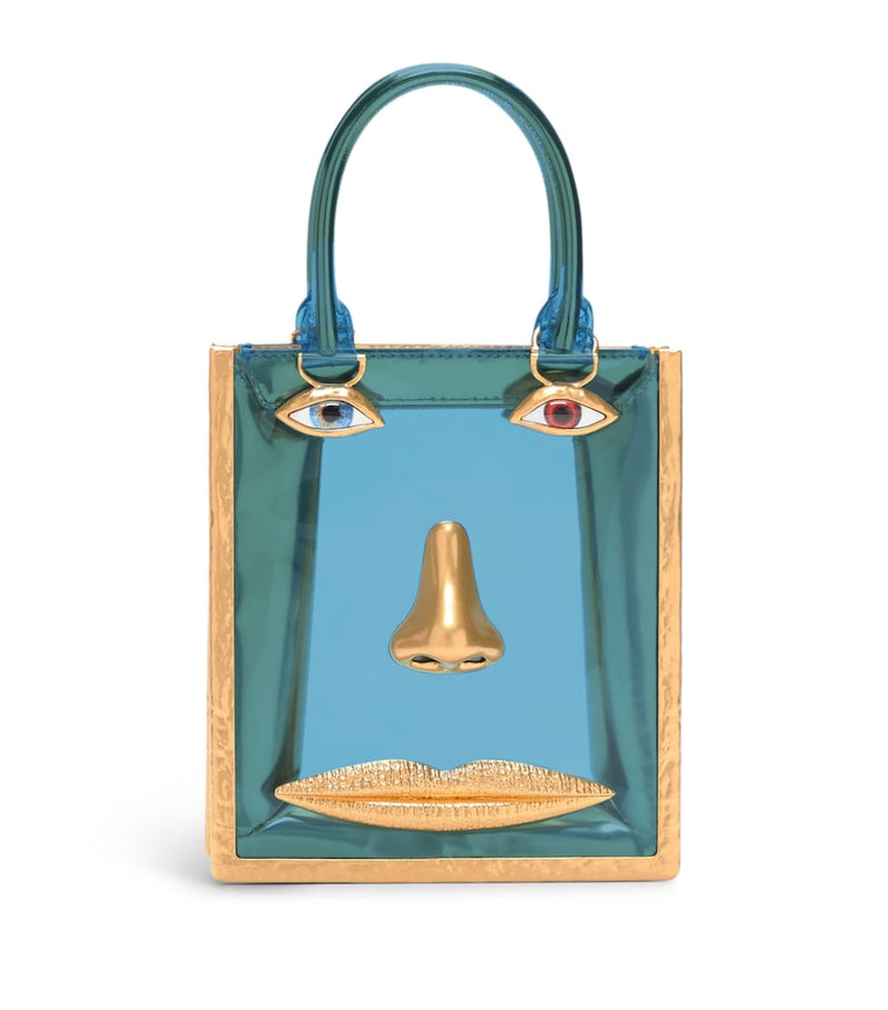 Schiaparelli Mini Vinyl Face Top Handle Bag Gold Blue – PRELOOV