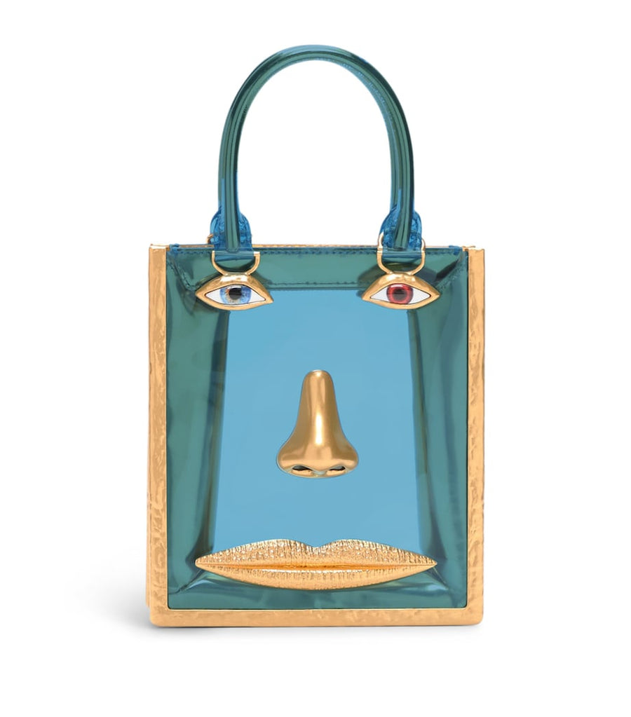 Schiaparelli Mini Vinyl Face Top Handle Bag Gold Blue – PRELOOV