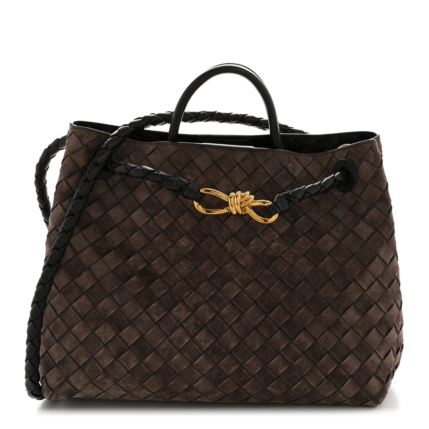 Bottega Veneta Medium Andiamo Shoulder Bag Fondant Dark Brown Suede Intrecciato – PRELOOV