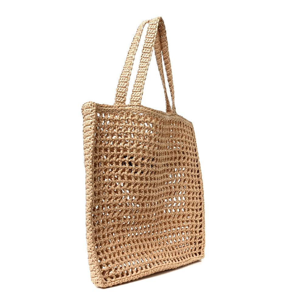 Prada Raffia Effect Crochet Logo Tote Bag Naturale image 3