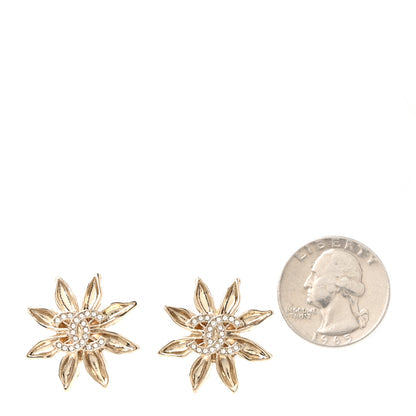 Chanel Crystal CC Flower Earrings Gold image 2