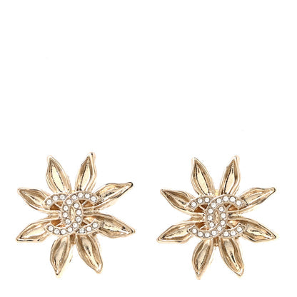 Chanel Crystal CC Flower Earrings Gold image 1