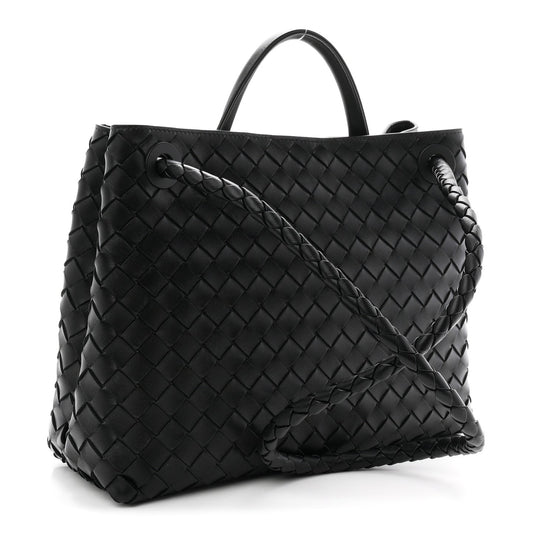 Bottega Veneta Medium Andiamo Shoulder Bag Black Nappa Intrecciato Gold Knot – PRELOOV