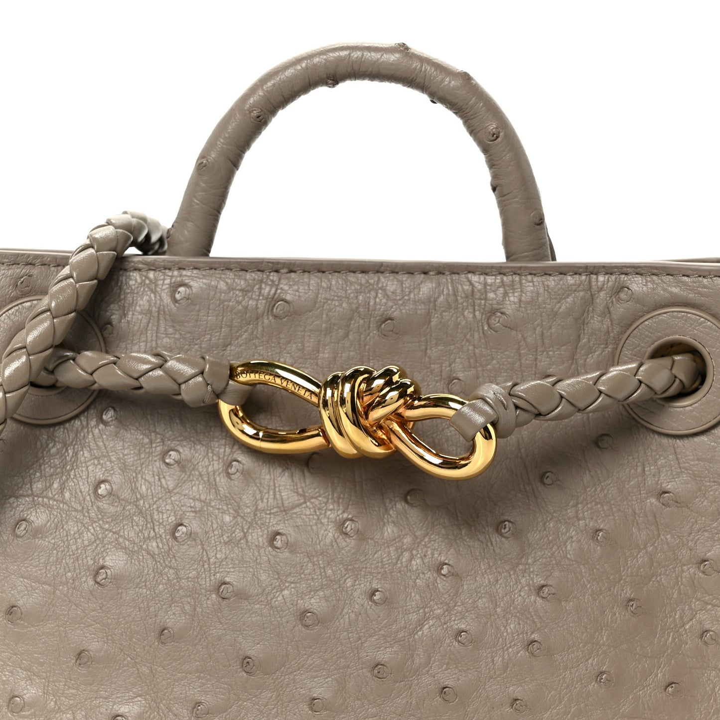 Bottega Veneta Mini Andiamo Shoulder Bag Limestone Grey Ostrich Gold Hardware – PRELOOV