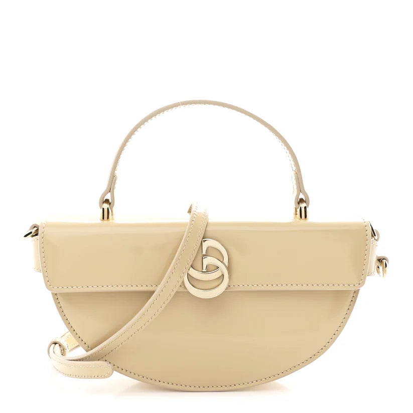 Gucci GG Half Moon Top Handle Bag Beige Patent Calfskin